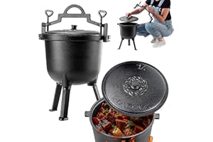 KADAX Hervidor de caza de 7 l, olla de hierro fundido con patas, olla de hierro fundido, horno holandés para jardín, hoguera, camping, barbacoa, olla de fuego con tapa
