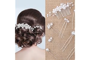 GEOSAR 9 Stück Perlen Braut Hochzeit Haarkamm Perlen Haarnadeln Set Silber Braut Seiten Kamm U Form Braut Haarspange Haarklammer Hochsteckfrisuren Hochzeit Haarschmuck für Damen Mädchen