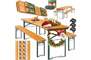 KESSER® Set di 3 pezzi per Tenda da Birra, Set di Mobili da Giardino, pieghevole 220 x 50 x 77 cm, 2X Panche da Birra 1x Tavolo da Birra, Set di 16 pezzi per la Protezione del Pavimento