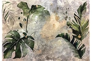 WALLARENA Carta Da Parati Fotografica Foglie Verde Calcestruzzo Tropicali - Include Colla - Moderna Design Carta per Pareti Soggiorno Camera Da Letto Sala Fotomurali In Tessuto Non Tessuto TNT (416x254 cm)