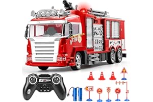 MOMOSTAR Camion Pompieri Giocattolo, 1:18 Camion Pompieri Telecomandato con luci e suoni, Pompiere Giocattoli con Spruzzatrice d'acqua, Giochi Vigili del Fuoco Regalo per Bambini 3 4 5 6 7 8 Anni