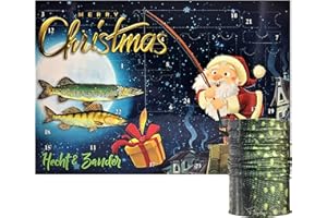 Mega Fishing MF Angler Adventskalender - Hecht & Zander oder Forelle & Barsch Spinfischer Angel Raubfisch Weihnachtskalender + Multifunktions Schal im passenden Zielfisch Design