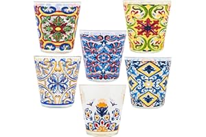 NAMAI - Set 6 Bicchieri Colorati Vetro, 270 ML, Design Unico, Adatti alla Lavastoviglie e Microonde, Vetro Resistente, Colori Vivaci, Idea Regalo, Made In Italy