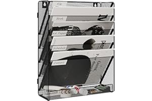 Senhoglb 6 Fächer Hängeordner, Zeitungshalter Wand, Broschüren- und Zeitschriftenregal, Vertikaler Büro-Dokumenten-Organisator mit 5 Fächern und 1 Bodenablage, Schwarz