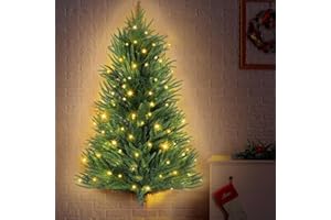 ElectricWise 3FT Wall Hanging Christmas Tree with Led Lights, Pre lit Norfolk Pine Artificial Flat Wall Christmas Tree for Apartment, Cat Owners Xmas Decor