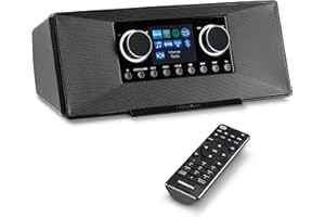 MEDION Radio Internet avec Dab+ P85333 (WLAN, FM, Spotify Connect, Amazon Music, DLNA, USB, Prise Casque, AUX, Sortie Ligne stéréo RCA, minuteur de Veille) Noir