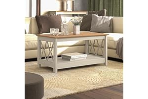 Galano Nova Coffee Table - Modern Distressed Oak Finish - Storage Cabinet for Entryway - Foyer - Living Room - Bedroom - Space Saving (Light Grey/Oak)