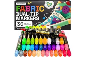 Artistro 36 Pennarelli per Tessuti Doppia Punta – Kit Permanente per Magliette, Borse, Tela – Punta Fine e Pennello Antisfocatura