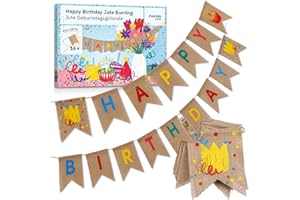 ‎INOVIDA Happy Birthday Girlande Geburtstag aus Stoff : 4m Wimpelkette aus Jute für Bunte Geburtstagsdeko – Geburtstagsgirlande Erwachsene und Kinder – Party Deko von Inovida