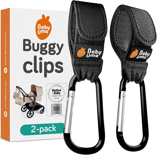 Baby Uma Buggy Clips - 2022 Double-Platinum Winning Pram Clips, Universal Pram Accessories, 5 kg Weight Capacity & Non-Slip, Baby Travel Essentials - 1