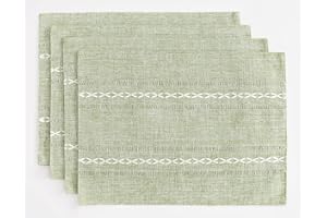 Wracra Tovagliette Americane Lavabili, 35 x 48 cm, Set di 4 Pezzi Riutilizzabile Tovagliette da Tavolo in Cotone Lino, Resistenti al Calore Durevole per Cucina e sala da pranzo (Verde salvia)