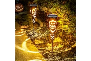 FLOWood 2Pack Solar Pumpkin Stake Lights for Halloween Decorations Outdoor, Halloween Lights, Light up Pumpkin Decorations, Solar Pathway Lights for Halloween Party Porch Yard Decor