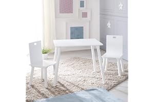 roba Ensemble Table + 2 Chaises Enfants - Pieds en Bois Massif - Style Scandinave - Laqué Blanc