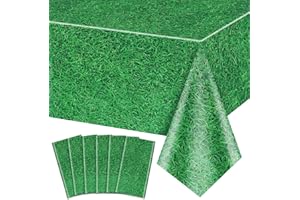 QUERICKY 6 Pack Green Grass Tablecloths, 220x130cm Grass Pattern Table Cover Golf Tennis Football Field Table Cloth for Sports Theme Parties Supplies Sports Event Decorations