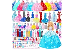 DOLL STYLE STUDIO Ensemble cadeau de 70 vêtements de poupée pour poupées de 29,2 cm et Barbie - 4 robes de mariée, 2 robes de soirée, 8 robes tendance, 6 tenues décontractées, 2 maillots de bain, 10 chaussures, 20