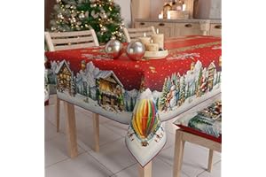 PETTI Artigiani Italiani Świąteczny obrus odporny na plamy prostokątny obrus świąteczny kuchnia rysunek wioski Świętego Mikołaja X12 miejsc (140 x 240 cm) 100% wyprodukowano we Włoszech