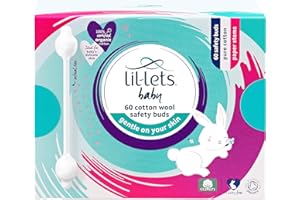 Lil-Lets Baby Wool Safety Buds, 1 x Pack of 60, Certified Organic, 100% Pure Wool Tips, Durable Paper Stems, Plastic Free Cotton Buds, Dermatologically Tested.