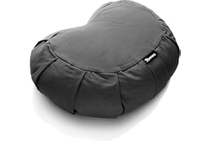 BODYMATE Halfmoon Meditation Cushion/Yoga Pillow - 42cm long 30cm wide and 15cm high - Removable washable 100% Cotton Cover - Inner cotton bag filled with buckwheat husks