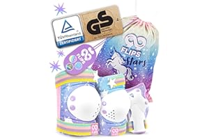 ‎99FLIPS 99FLIPS Inliner Schoner Kinder Set - TÜV Rheinland GS Zertifiziert [6er Set] mit Einhorn Beutel für Skateboard und Inline Skates - Knieschoner, Ellenbogen Schoner und Handschützer