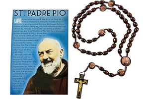 Westmon Works Saint Padre Pio Rosary Wooden Beads with Colorful Center and Faith Explained Large Holy Card Set