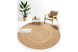 ‎CARPETFINE carpetfine Juteteppich Nele Beige handgewebt aus Jute Ø 60 cm | Kleiner Naturfaserteppich Rund im Boho Style für Wohnzimmer, Küche und im Flur