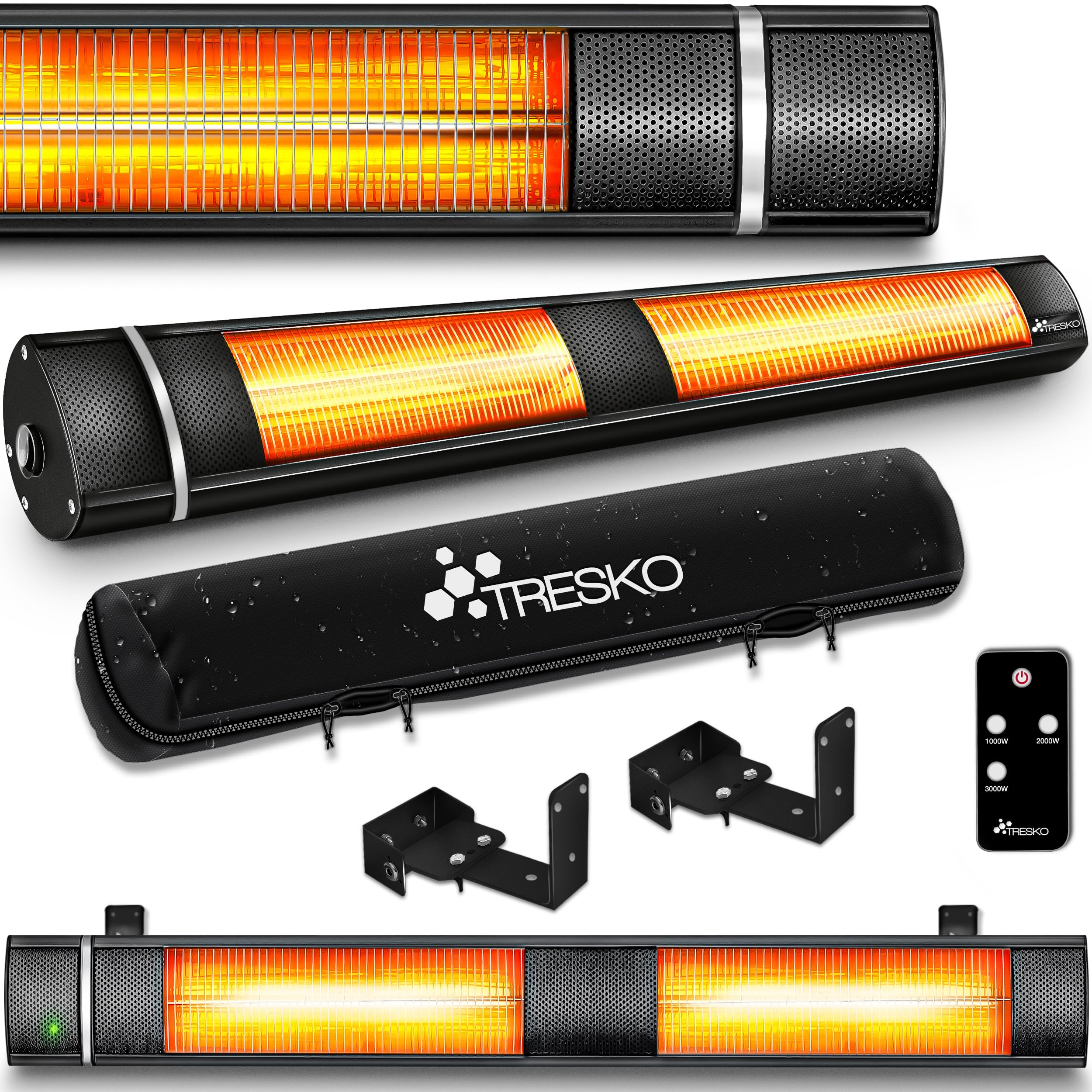 TRESKO Infrarot Heizstrahler 3000W mit Fernbedienung | Wärmestrahler Terrasse elektrisch mit 3 Heizstufen | Terrassenstrahler Innen & Außen | Wand Infrarotstrahler Wickeltischstrahler - 1