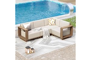 ‎PHI VILLA PHI VILLA Rattan Gartenmöbel Set Balkonmöbel für 4, Lounge Möbel Outdoor Sofa Sets für Garten und Terrasse, Allwetter Gartensofa Terassenmöbel Außen mit Dicken Weißen Kissen und Ergonomischem Design