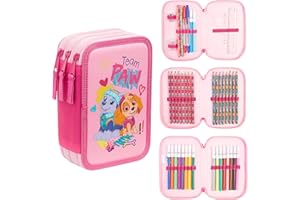 PAW PATROL Psi Patrol piórnik z zestawem przyborów, Marshall Chase Rubble, piórnik z wypełnieniem, wiele przegródek na zamek błyskawiczny, do szkoły, zestaw artykułów papierniczych, prezenty dla dzieci, Jeden