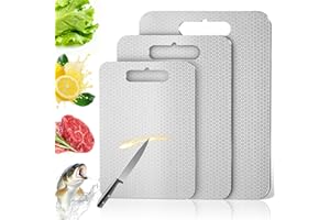 FEGAT Deski do krojenia ze stali nierdzewnej S316, antypoślizgowe, antybakteryjne deski do krojenia, dwustronne, nie zawierają BPA, tytanowa deska do krojenia w kuchni, mięso, chleb, owoce, warzywa, 3