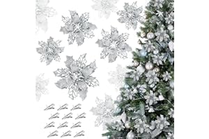 Gwhole Fiori per Albero di Natale Argento 21 pezzi 3 Taglie Decorazioni Albero di Natale Addobbi Ornamenti Natalizi per Albero per Casa Interno Ghirlanda
