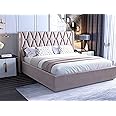 SABTA Modern Upholstered Queen Size Bed with Box Storage for Bedroom | Wooden Double Bed with Storage | Platform Cot Bed with Upholstery Premium Fabric | 6.5 x 5 Ft | Sheesham Solid Wood, (Browndust)