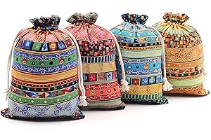 SumDirect, 20 Sacchetti per Monete Gioielli in Cotone Egiziano, Stile Etnico Lino Iuta Sacchetti Regalo, Coulisse Cotone Riutilizzabile Sacchett, Sacchetti per Confetti(15x20cm)