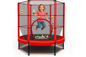 FK Sports 55" Rebounder Trampoline for Toddlers and Kids With Safety Enclosure Net, Bungee, Anti-Skid Pad & Steel Frame - Indoor & Outdoor Mini Trampoline for Ages 1-11