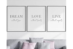 EVIEPOPS PRINTS Dream Love Live Quotes set of 3 Unframed Prints, Home Decor Wall Art, Dream Without Fear, Love Without Limits, Live Without Regrets (A4)