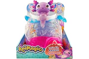 Animagic - Let's Glo Axolotl Aquarium - Interaktives Spielzeug für Kinder ab 4 Jahren - Zum Tragen des elektronischen und beleuchteten Haustieres - Inklusive Aquarium und einem Lila Axolotl
