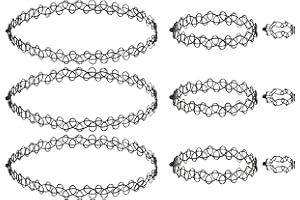 ELANDER Tattoo Choker Necklace Set - Elastic Stretch Necklace + Bracelet + Ring, Tattoo Choker Girls, Henna, Vintage Tattoo Necklace, Boho 80 S 90 S