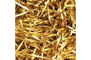 LANJUE Glitter Shredded Tissue Paper, 100g Raffia Gift Filler Paper Shreds Box Basket Grass Craft Raffia Ribbon for Boxes Packaging Decoration Easter Hamper Basket Filling (Golden)
