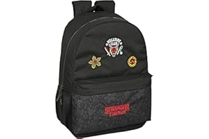 SAFTA STRANGER THINGS - Mochila Escolar Infantil, Ideal para Niños de Diferentes Edades, Cómoda y Versátil, Calidad y Resistencia, 30x14x46 cm, Color Negro