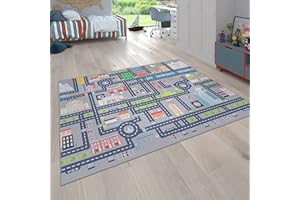 ‎PACO HOME Paco Home Dywan Dzieciêcy Dywan Dla Dzieci Do Zabawy Motyw Z Samochodem I Ulic± Szary, Rozmiar:? 200 cm Quadrat