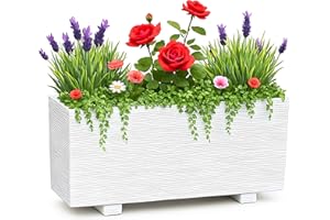 Garden Pley - Maceteros Grandes Exterior, Jardineras Exterior Grandes de Hormigón – Jardinera Rectangular Alicante, 79x29x36 cm. (Blanco, 79x29x36 cm)