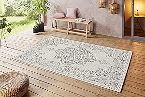 ‎NORTHRUGS NORTHRUGS In- und Outdoor Teppich 80x150cm - Wetterfest Orientalisch Vintage-Design mit Medallion Läufer Terrassenteppich Balkonteppich Küchenläufer Badteppich Wohnzimmerteppich Wasserfest in Grau