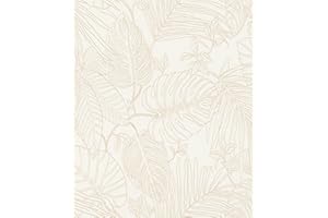 Rasch Color your life 90804 Papier peint intissé clair aspect textile et grandes feuilles tropicales beige Monstera
