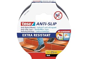 tesa halkskyddstejp– 5 m x 25 mm – svart | Halkskyddstejp för inomhus- och utomhusbruk - För trappor, stegar och hala golv - särskilt tåligt och med stark vidhäftning