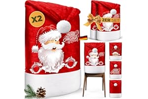 KESSER® Premium Weihnachtsstuhlüberzug 2er Set Stuhlhussen für Weihnachten Nikolausmütze Stuhlbezug Husse Weihnachtsdeko für Stühle Überzieher - Stuhlabdeckung im weihnachtlichen Design