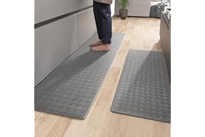 COLOR&GEOMETRY Color G Kitchen Rug 44 x 120 + 44 x 180 cm, Anti Fatigue Kitchen Mats Non Slip, Oil Resistant, Waterproof Leather Kitchen Carpet Runners for Kitchen, Dining Room, Living Room, Office (Grey)