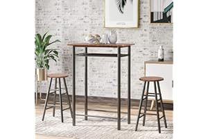 BTM 3 Pieces Bar Set, Vintage Country Style Table and Chairs Dining Set, Kitchen Counter Height Dining Table Set with 2 Bar Stools, Built in Storage Layer, Size:78cm x 48cm x 90cm (L x W x H)