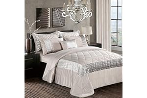 PRIME LINENS Luxury 3 Pcs Quilted Bedspread Bedding Set Comforter Bed Throw with Matching Pillow Shams Satin Sequence Design Easy Care (Mink, King)