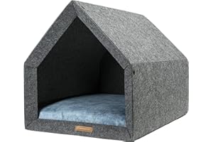 Rexproduct - PetHome Hundehütte mit Liegefläche und Dach I Biss- und Kratzfest I Gute Schalldämmung I Umweltfreundlich & Einfach zu Montieren I Größe L (80x62x64 cm) - Dunkelgrau und Blau