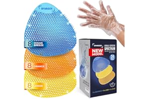 SPARGOS Urinal Screen Deodorizer (24 Pack) - Urinal Mats - Anti-Splash Toilet Smell Refresher Protection for Bathroom Office, Stadiums, Schools with Free Gloves - 8pcs Blue 8pcs Yellow 8pcs Orange