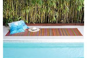 ‎FAB HABITAT FAB HAB Outdoor-Teppich - wetterfest, farbecht, wendbar - recycelter Premium-Kunststoff - gestreift - Terrasse, Balkon, Garten - Kunststoffteppich Cancun Bunt, 240x300 cm